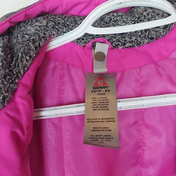 Gerry Small Girls 4/5 Hooded Jacket Pink/Gray Polyester Warm Coat - Picture 9 of 13